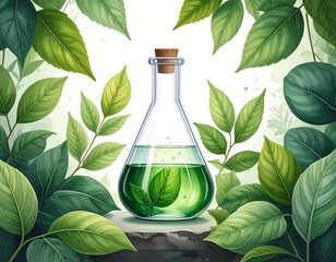 Botanical flask, lush greenery