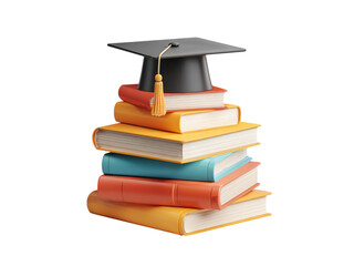 Stack of colorful books topped with graduation cap education learning, Isolated On Png Transparent Background