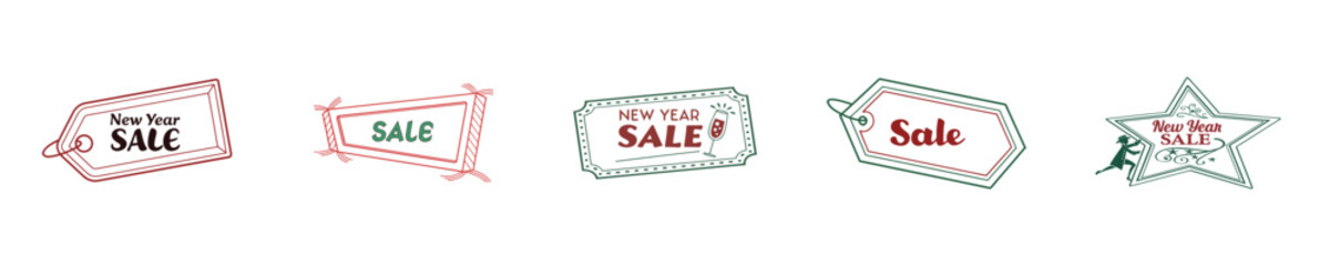 New Year Sale Tags With Red Green Accents Festive Graphics price