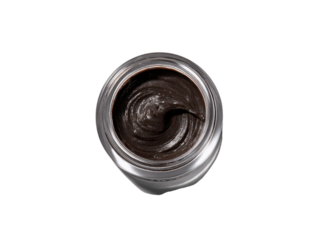 Dark brown pomade cosmetic product in clear glass pot beauty, Isolated On Png Transparent Background