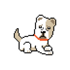 Pixel art a cute dog vector in retro style