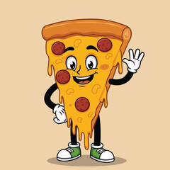 a vector of a cute cartoon pizza