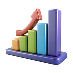 A vibrant 3d bar graph with an upwardpointing arrow isolated on transparent background, symbolizing growth, progress, and positive financial trends
