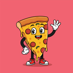 a vector of a cute cartoon pizza