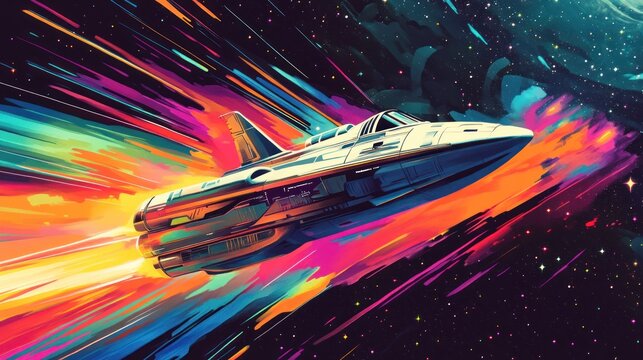 Hyperspace Journey: A Starship's Colorful Voyage Through the Cosmos