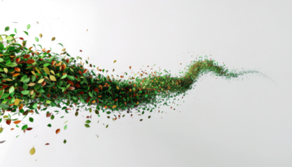 Abstract Green Leaves Swirling Stream, Nature Background, 3D Render