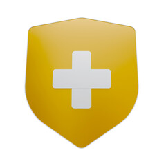 3D golden shield medical cross protection icon