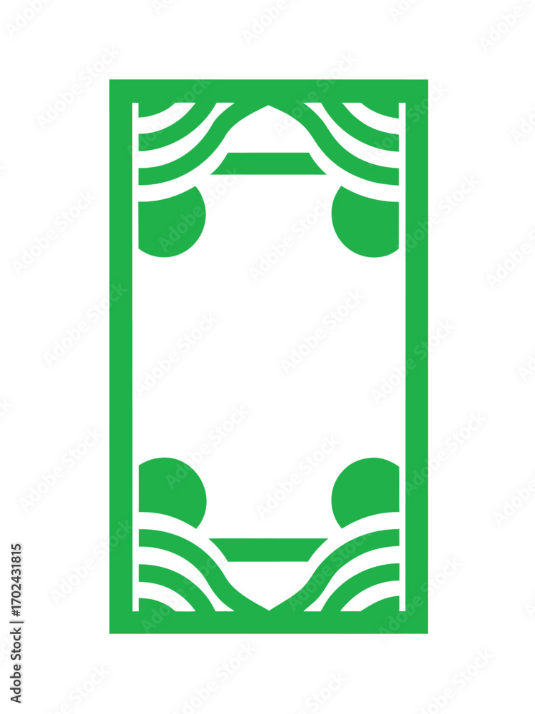 Poster green abstract border with curved lines and circles on white background frame