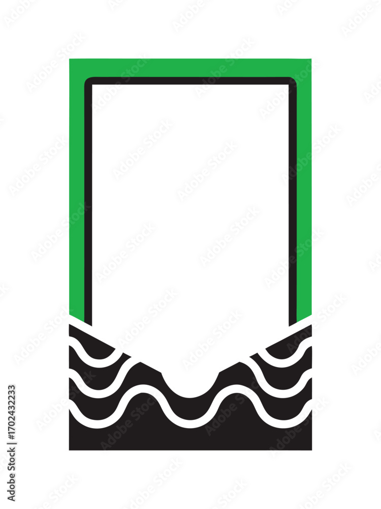 Poster green and black abstract frame with wavy bottom design background border