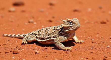 Horned Lizard on Red Desert Sand.