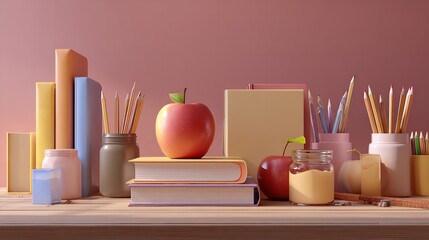 Back to School:  A Still Life of Books, Pencils, and Apples