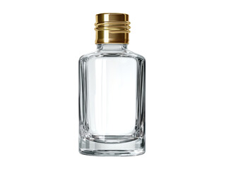 Clear glass bottle with golden cap containing clear liquid image, Isolated On Png Transparent Background