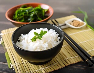 Bowl of rice with a side dish