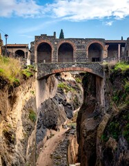 Ancient Roman bridge over a ravine