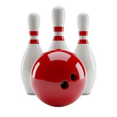 Red bowling ball and pins isolated on transparent background