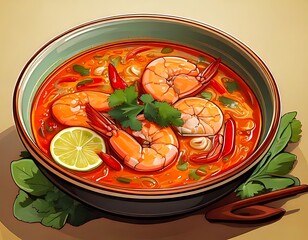 Bowl of vibrant Tom Yum soup