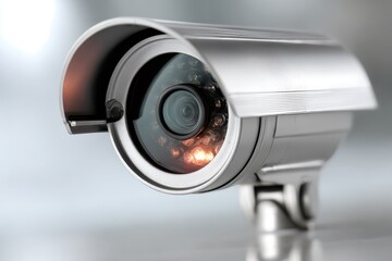 Close-up of a modern surveillance camera system with advanced technology and lens features, providing security and monitoring for safety and prevention.