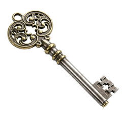 Ornate antique skeleton key isolated on transparent background