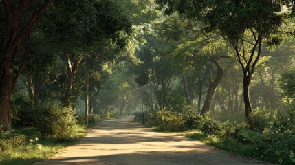 Empty Forest Pathway with Sunlight – Minimalist Nature Background for Design and Web