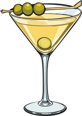 Classic Martini Glass with Three Olives – Elegant Cocktail Vector Illustration