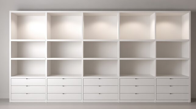 Modular White Bookcase with Drawers, Modern Storage Solution for Living Room or Office, Minimalist Design