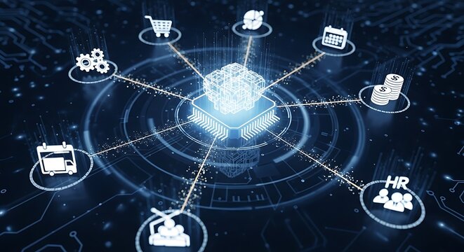 Integrated Business System with Digital Icons.