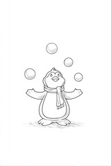 Penguin juggling snowballs illustration