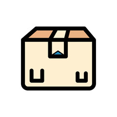 Iconic box delivers item in isolated cartoon style design