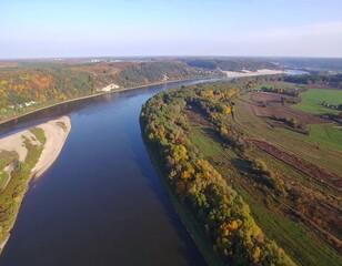 Autumn river bend panorama