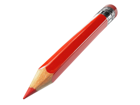 Shiny red pencil with sharpened tip and eraser writing drawing image, Isolated On Png Transparent Background