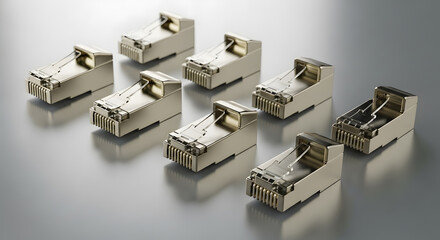Fototapeta premium Studio Shot of Network Cable Connectors with Sharp Textures