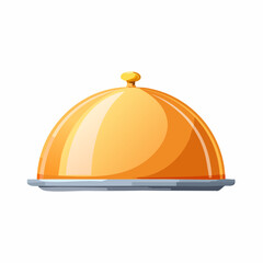 Cartoon Style Orange Cloche with Golden Knob on a Silver Platter