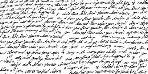 Abstract illegible handwritten text in vintage grunge style. Monochrome vector illustration of unreadable cursive script, old book calligraphy, and hand-written paragraph for backgrounds and decorativ