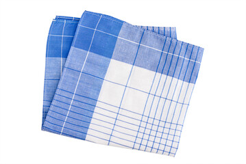 Folded men's handkerchief with checkered and striped patterns, isolated on white background.