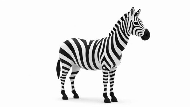 Animated Zebra Standing Still on a White Background in a Video