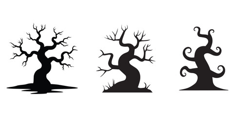 Haunted Spooky Curvy Trees Vector Illustration – Creepy Halloween Forest Silhouette