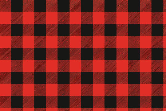 Classic seamless buffalo plaid pattern in red and black with diagonal hatching, traditional checkered flannel texture