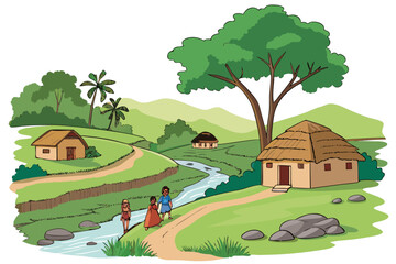 rural landscape with house and tree