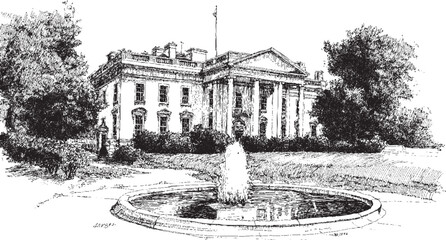 White House, Washington illustration on a white background. This vector illustration can be used in any size you like for advertising, logos, and other work.