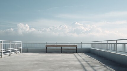 Obraz premium Rooftop Bench Overlooking Cloudscape: Serene Urban Retreat with Ocean Vista for Contemplation and Relaxation