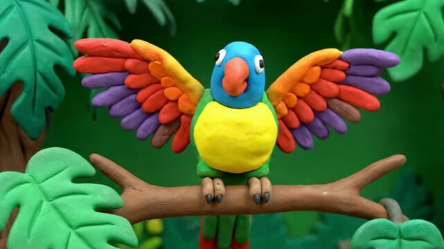 Colorful Claymation Parrot Perched on Branch