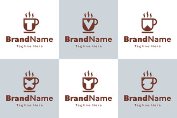 Letter T V W X Y Z Coffee Cup Logo Set, symbolizing warmth, energy, and friendly gatherings