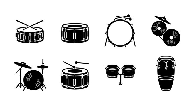 Drum Set Instruments Vector Silhouette Collection