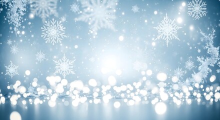 Fototapeta premium Luminous Winter Christmas Background with Snowflakes, Frosty Glow, and Sparkling Bokeh Lights