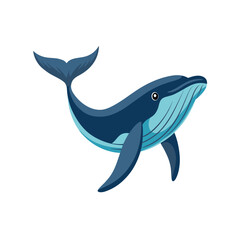 Obraz premium A cartoon illustration of a blue whale swimming, isolated on white background