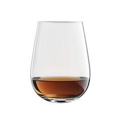 Glass of amber whiskey in stemless tumbler on transparency background, warm mood and soft reflection