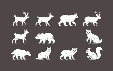 Wild Animal Vector Bundle, Deer Bear Wolf Fox Cat Squirrel Silhouettes, Woodland Forest SVG Cut Files for Cricut Crafts