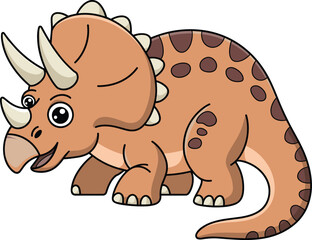 Cartoon triceratops dinosaur, friendly dino, vector illustration, prehistoric animal, cute character, horned reptile, smiling face, clipart, stock image, kids design