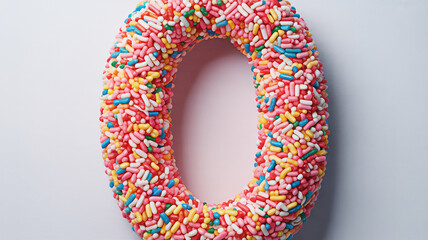 Colorful Candy Sprinkles Number 0 on White Background
