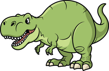 Cartoon Tyrannosaurus rex, green dinosaur, vector illustration, prehistoric animal, smiling T-rex, friendly character, clipart, stock image, kids design, educational art